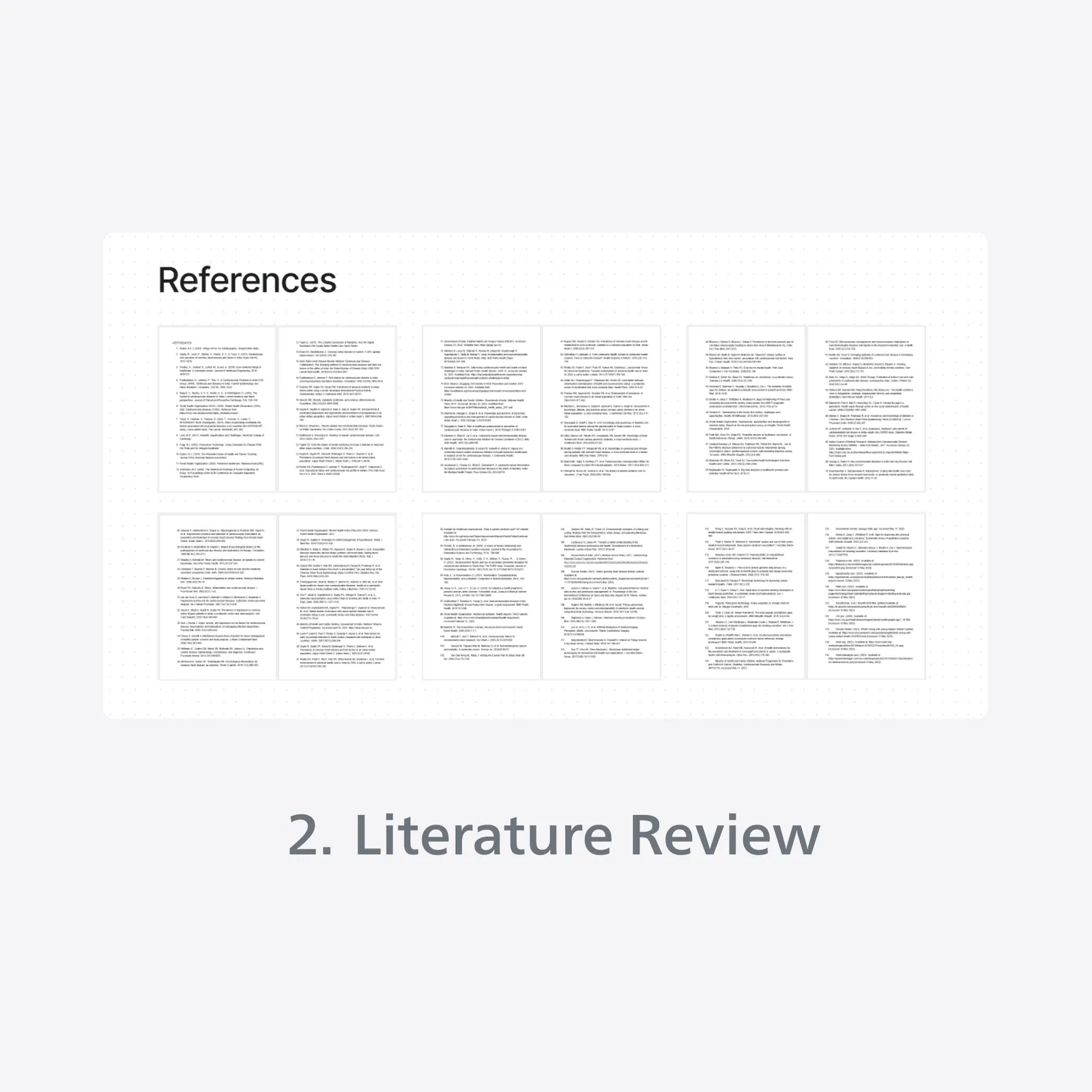 The reference set for the coronary artery disease literature review, shown as a grid of source papers.