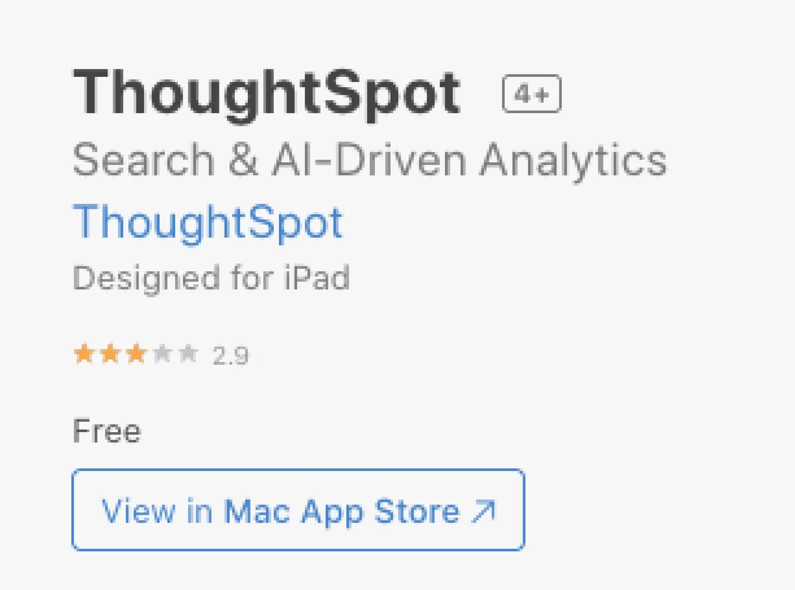 Before: the earlier App Store listing, showing a 2.9 star rating